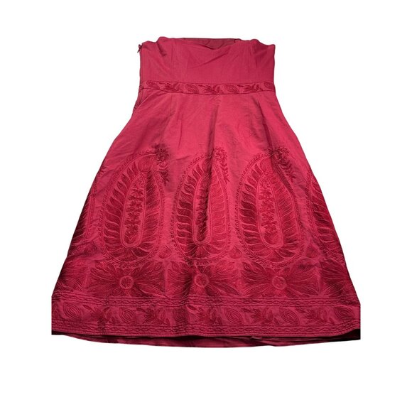 Y2K Ann taylor Strapless Red Cocktail Dress Size 2 Floral Embroidery Lined - Picture 7 of 10
